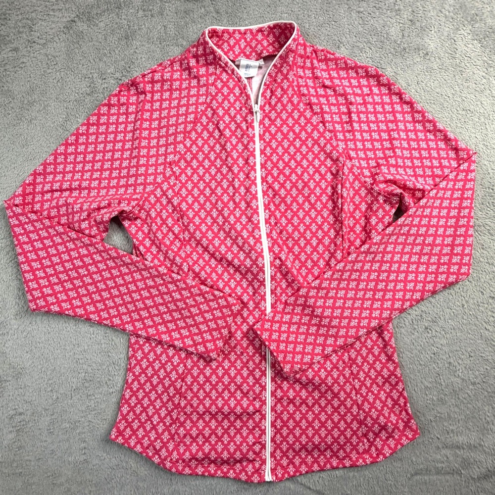 Sigrid Olsen Golf & Tennis Pink White Full Zip Jacket Womens Small Mock Neck